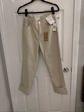 Angels Women's Light Beige Boyfriend Jeans with Cuffed Hem